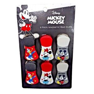 Disney Mickey Minnie Mouse Donald Duck Magnetic Bag Chip Clips 6-Pc Kitchen Gift
